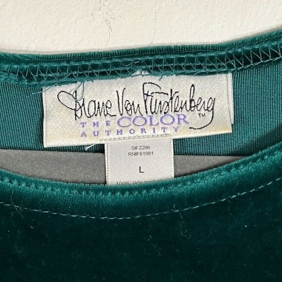 DVF Diane Von Furstenberg Vintage Velvet Long‎ Sleeve Tunic Green Large - Picture 3 of 7